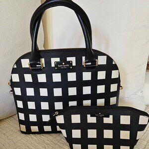 KATE SPADE SET | Black & White Gingham Print Tote & Matching Cosmetics Case
